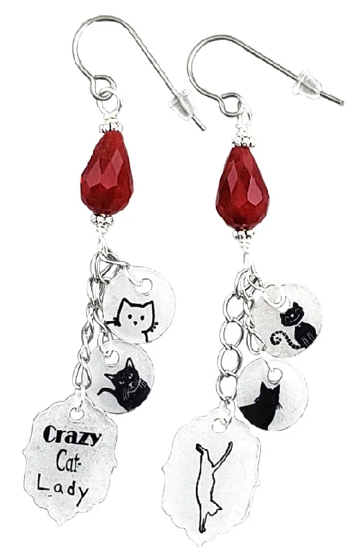 Women’s gemstone drop earrings-Crazy Cat Lady, Earrings