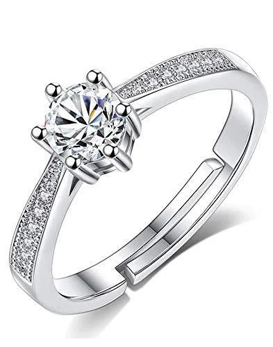 Women’s diamond solitaire ring-Etnico Silver-Plated Adjustable Ring (Women) - FL163