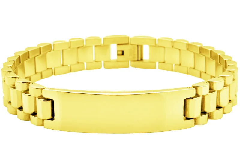 Women’s bridal bracelet-Mens Gold Engravable Stainless Steel ID Bracelet