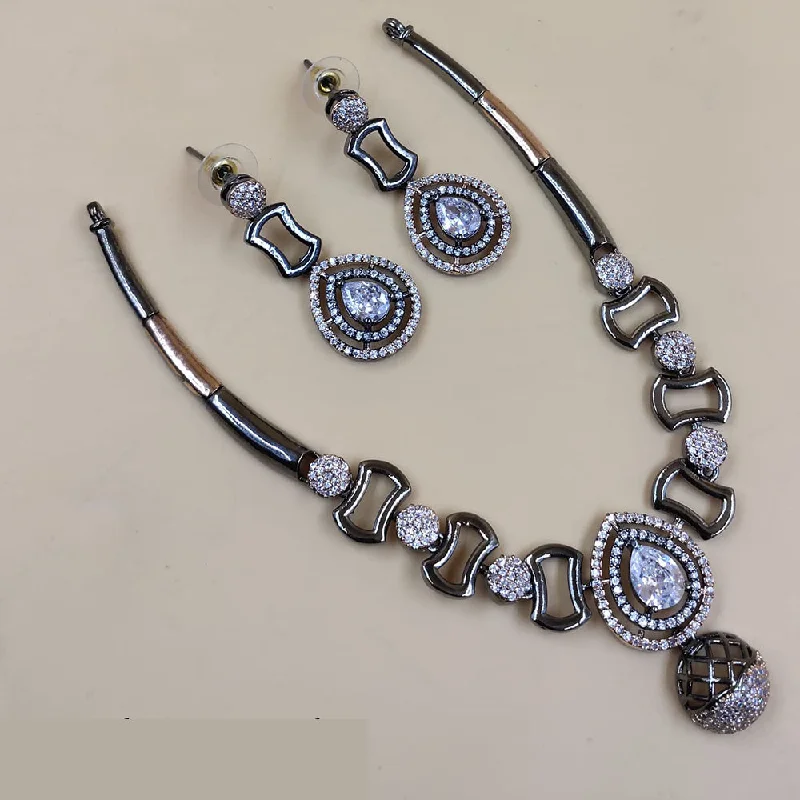 Women’s bohemian-style necklace-Akruti Collection 2 Tone Plated American Diamond Necklace Set