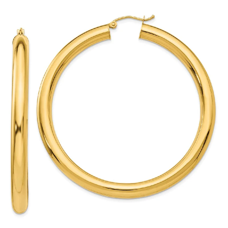 Women’s elegant earrings-5mm, 14k Yellow Gold Classic Round Hoop Earrings, 55mm (2 1/8 Inch)