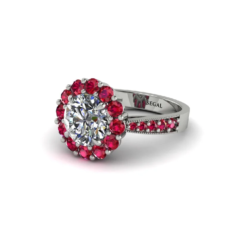 Women’s round solitaire diamond engagement ring-Ruby Round Halo Engagement Ring - Unity No. 48