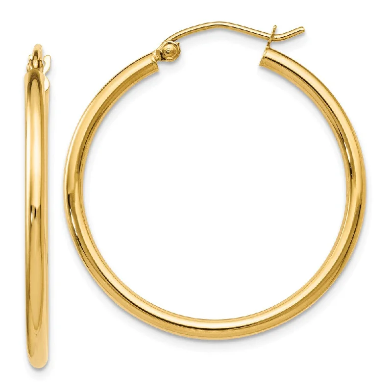 Women’s gemstone drop earrings-2mm Round Hoop Earrings in 14k Yellow Gold, 30mm (1 3/16 Inch)