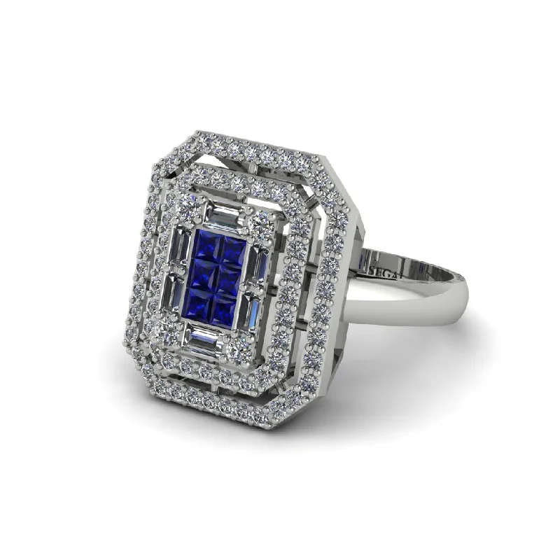 Women’s bridal engagement set-Sapphire Art Deco Halo Princess-Cut Engagement Ring - Cassandra No. 15