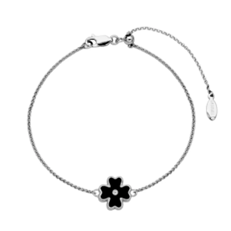 Women’s eco-friendly bracelet-Sterling Silver Black Agate and White Topaz Flower Bolo Bracelet by Samuel B.