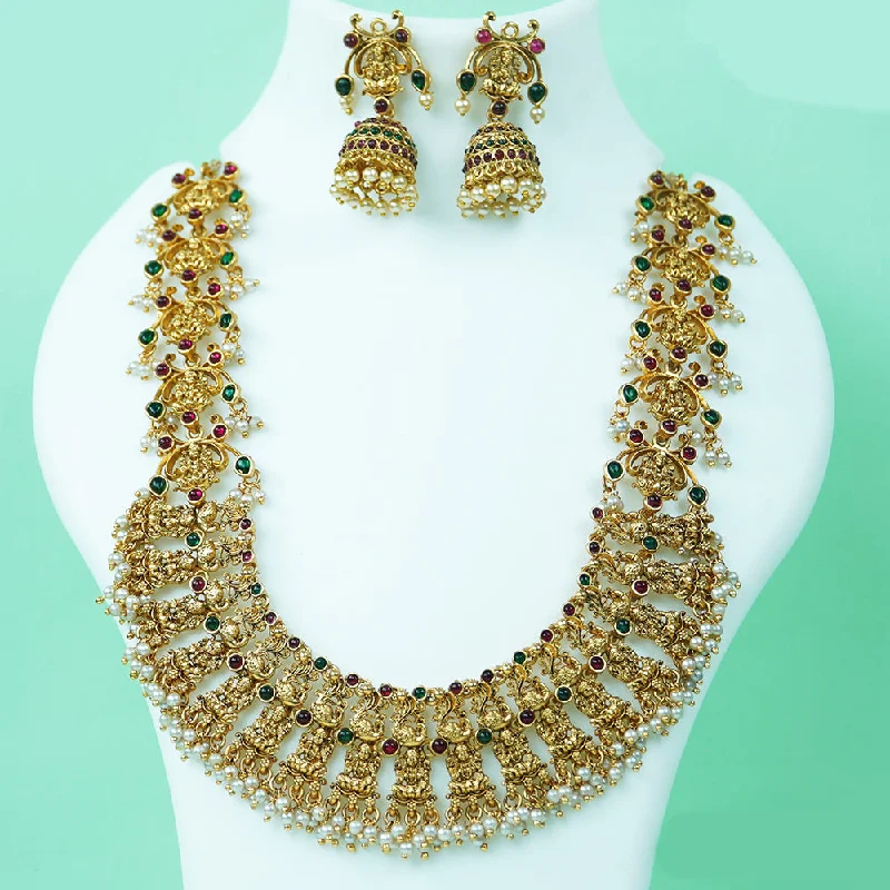 Women’s diamond necklace-Diksha Collection Gold Plated Temple Necklace Set