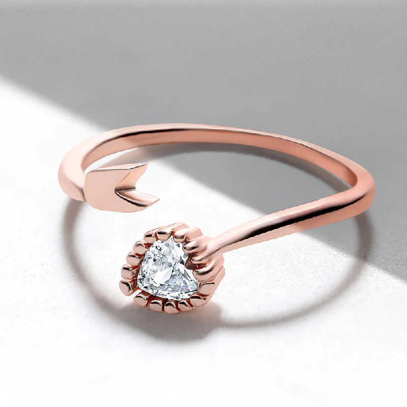 Women’s vintage diamond ring-Mahi Rose Gold Plated Heart and Arrow Shaped Adjustable Finger Ring with Cubic Zirconia for Women (FR1103171ZWhi)