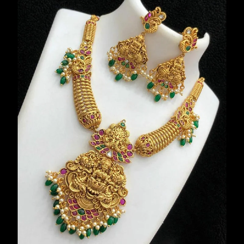 Women’s nameplate necklace-Sai Fashion Gold Plated Pota Stone Temple Necklace Set