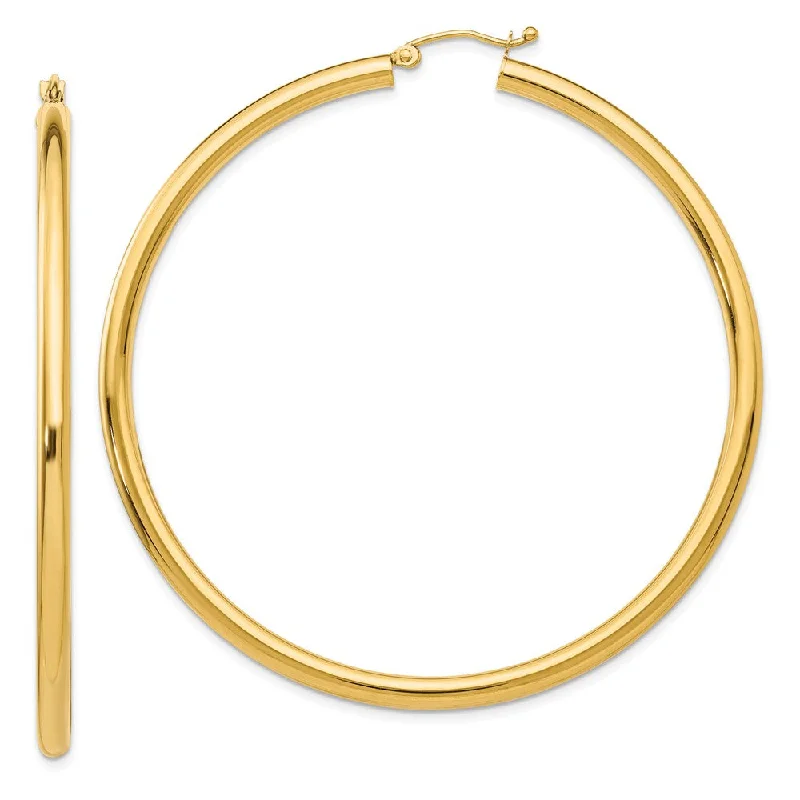 Women’s black earrings-3mm, 14k Yellow Gold Classic Round Hoop Earrings, 60mm (2 3/8 Inch)