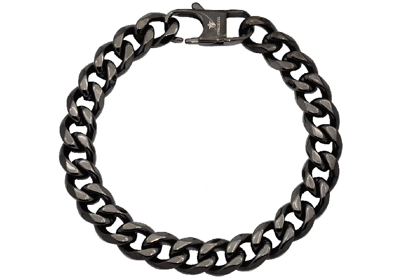 Women’s silver bangle-Mens 10mm Gun Metal Stainless Steel Cuban Link Chain Bracelet