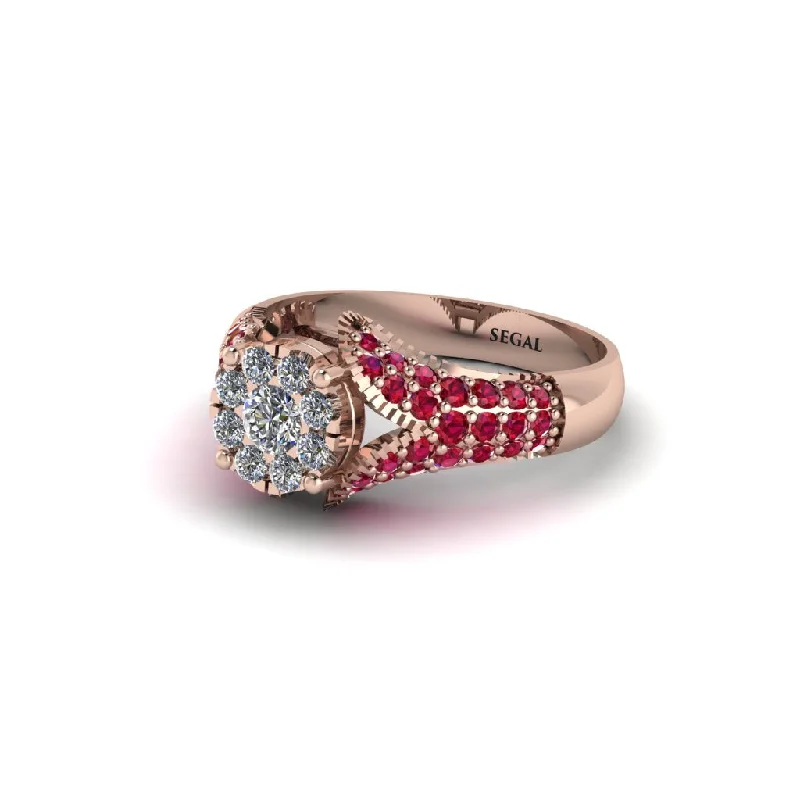 Women’s unique engagement ring-Ruby Floral Cluster Engagement Ring  - Penelope No. 47