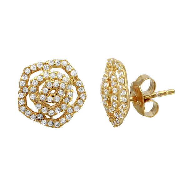 Women’s luxury hoop earrings-Gold Plated 925 Sterling Silver Outline CZ Flower Stud Earrings