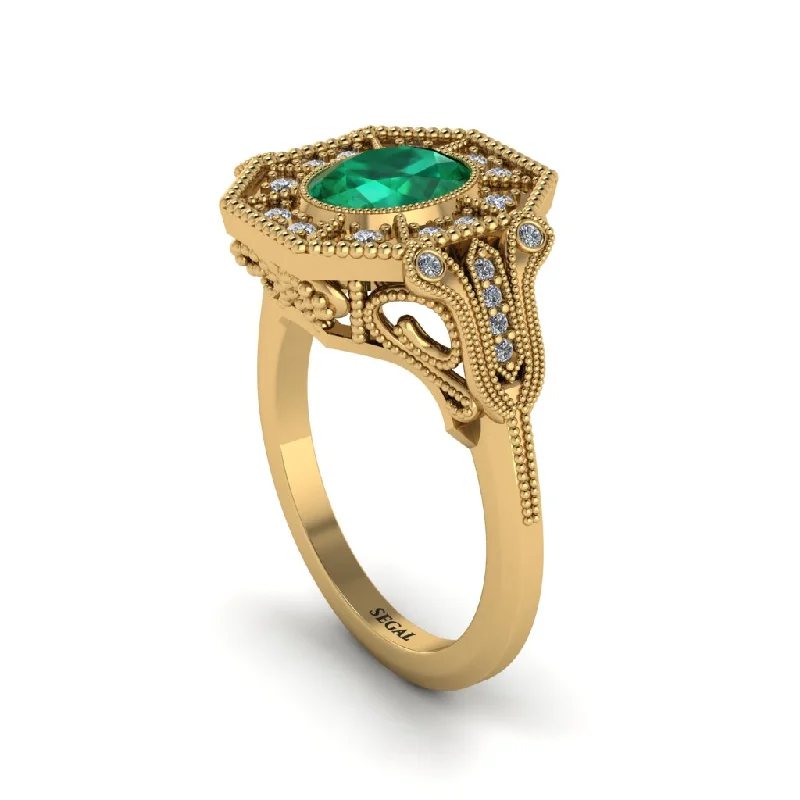 Women’s bridal engagement ring-Emerald Oval Cut Art Deco Engagement Ring - Tabitha No. 4