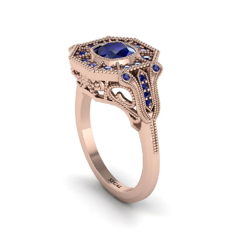 Women’s signature engagement ring-Sapphire Cushion Cut Art Deco Engagement Ring - Kristin No. 74