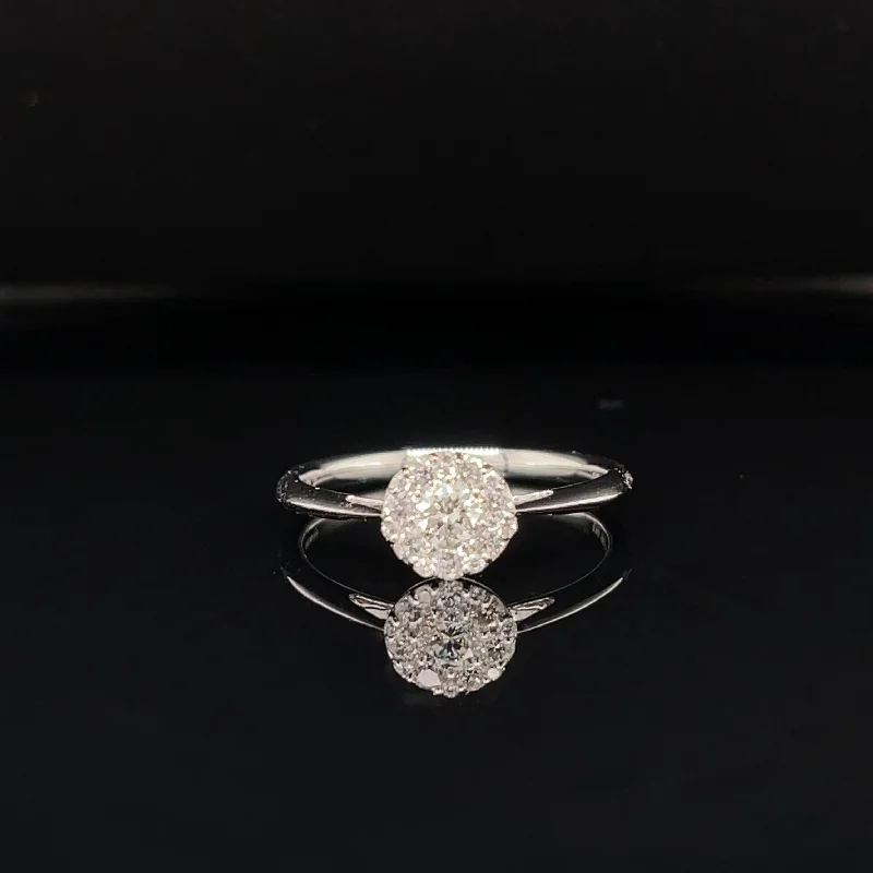 Women’s three-stone diamond ring-Diamond 0.38ctw Round Diamond Halo Cluster Engagement Ring in 18k White Gold - #375 - HRDIA005148