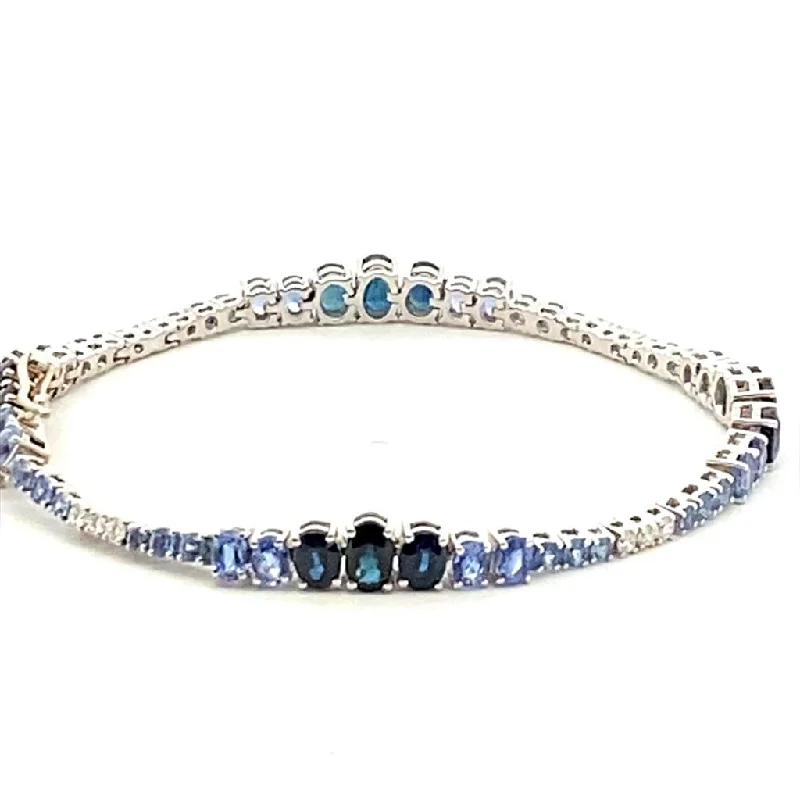 Women’s gemstone bracelet-14K White Gold 10.26ctw Oval Blue Sapphire & Diamond Graduated Tennis Bracelet by Bellarri