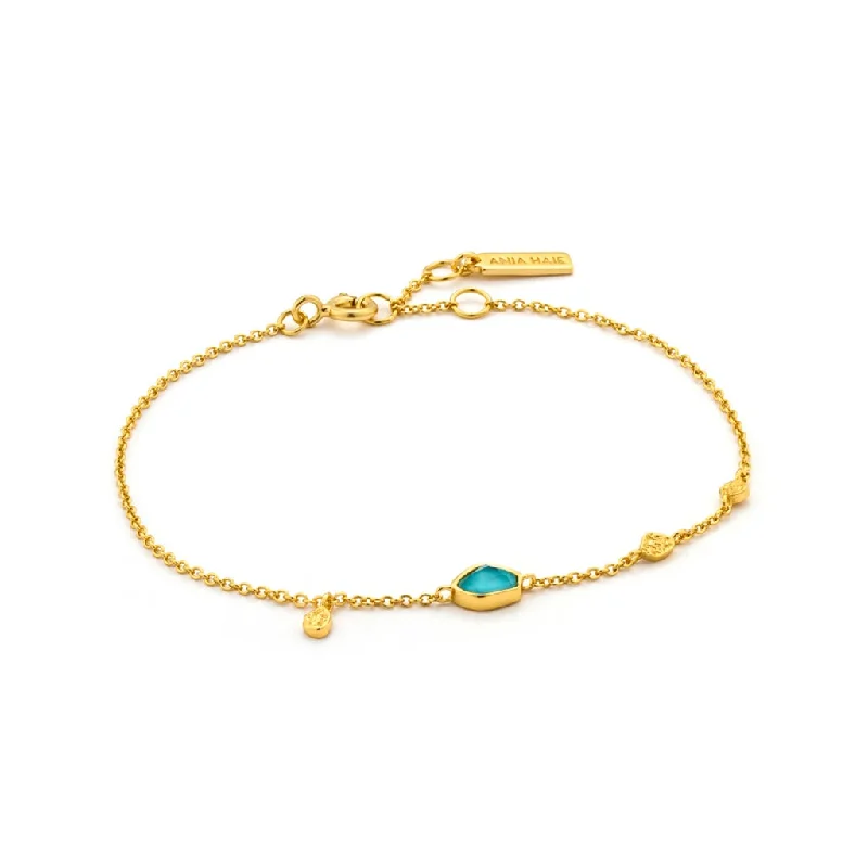 Women’s rose gold bracelet-Gold Plated Turquoise Discs Station Bracelet by Ania Haie