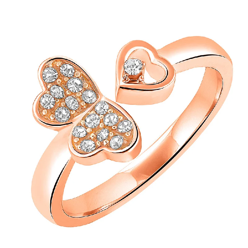 Women’s matching ring set-Mahi Tripple Heart Rosegold Plated Adjustable Finger Ring with Crystal for Women (FR1103129ZWhi)