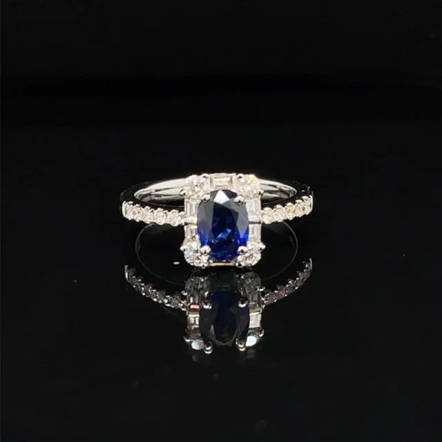 Women’s vintage style engagement ring-Sapphire & Diamond 2.18ctw Halo Engagement Ring in 18k White Gold - #615-420 - RGSAP214641