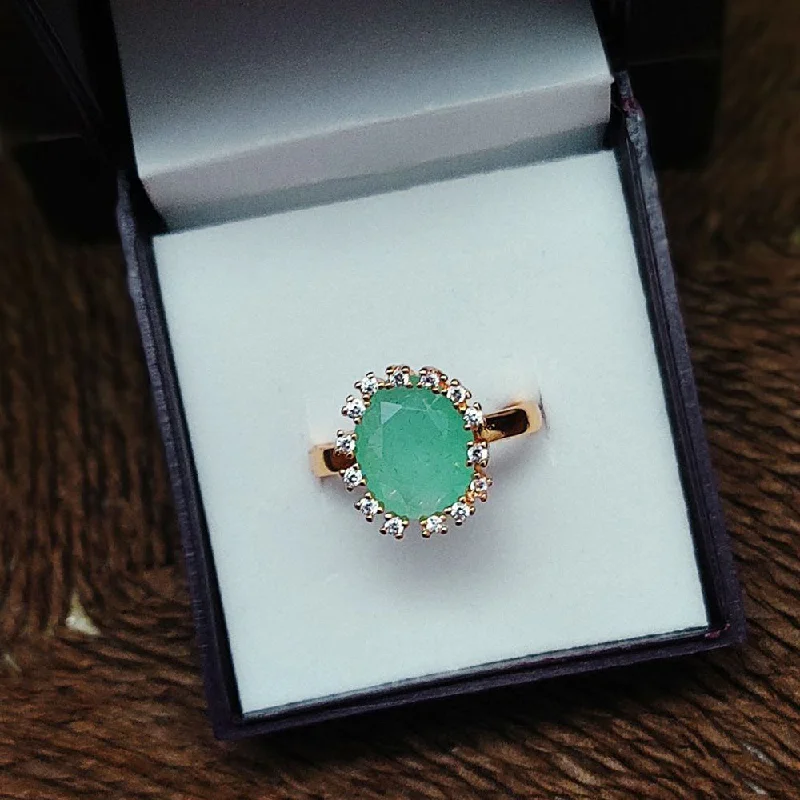 Women’s emerald-cut gemstone ring-Aamrapali Gold Plated Austrian Stone Ring