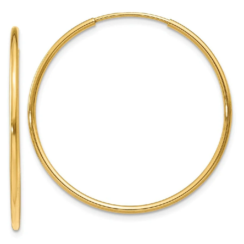 Women’s gold earrings-1.25mm, 14k Yellow Gold Endless Hoop Earrings, 28mm (1 1/10 Inch)