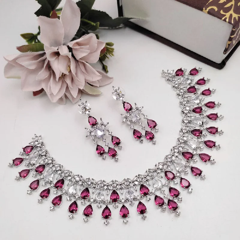 Women’s chunky necklace-Aamrapali Silver Plated American Diamond Necklace Set