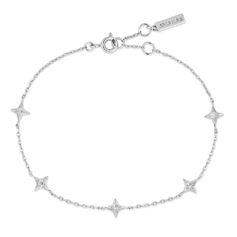 Women’s eco-friendly bracelet-Sterling Silver Cubic Zirconia Star Station Bracelet by Ania Haie