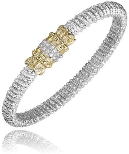 Women’s diamond cuff bracelet-Sterling Silver & 14K Yellow Gold 0.18ctw Round Diamond Bangle Bracelet