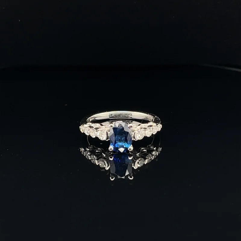 Women’s cushion cut engagement ring-Sapphire & Diamond Solitaire Engagement Ring in 18k White Gold- (#103-RGSAP208197)