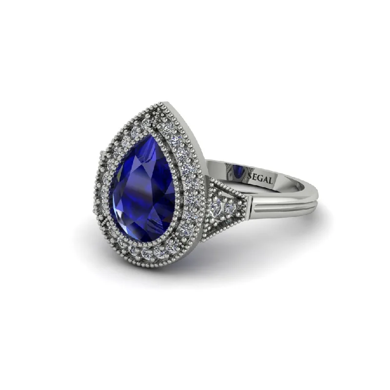 Women’s luxury engagement ring-Pear Cut Sapphire Milgrain Halo Engagement Ring - Daleyza No. 15