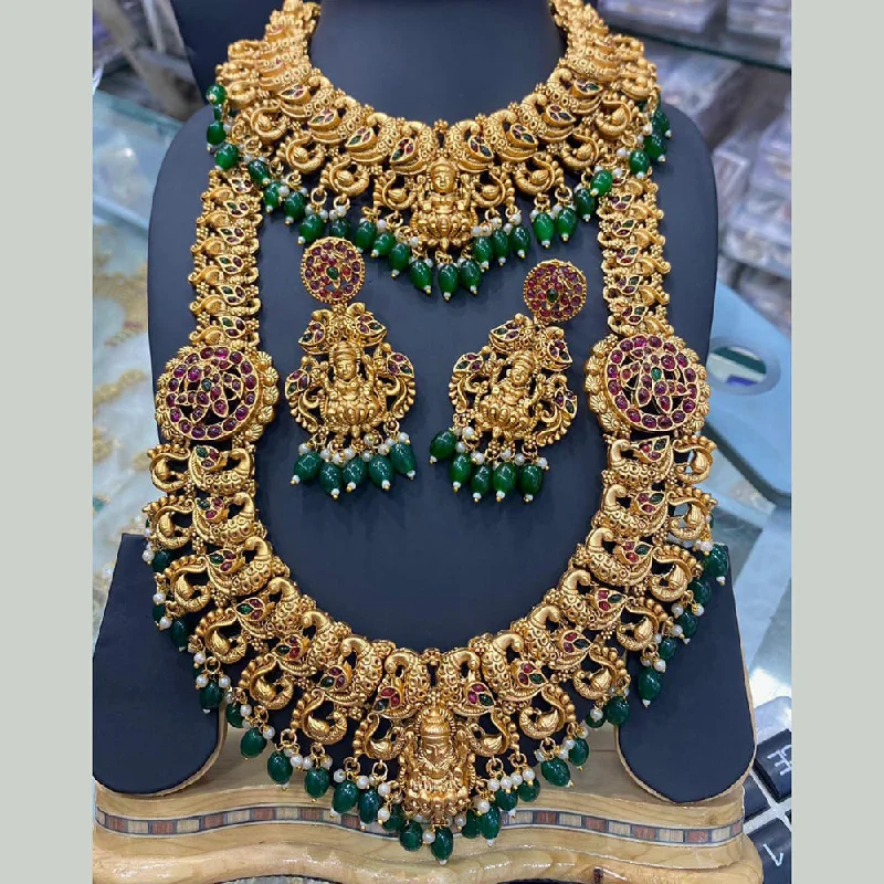 Women’s layered gold necklace-Manisha Jewellery Gold Plated Temple Double Necklace Set