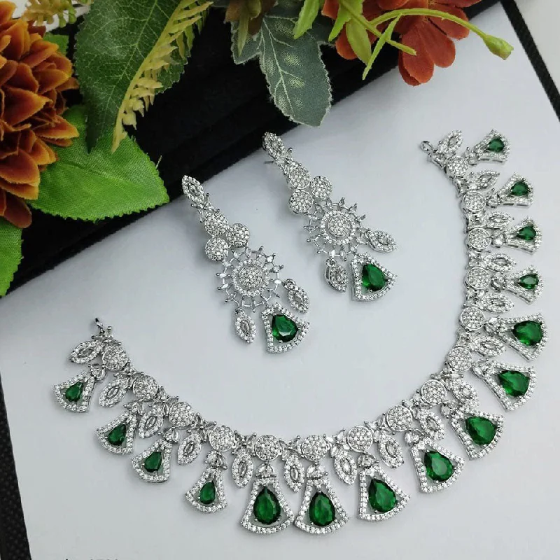 Women’s chic layered necklace-Aamrapali Silver Plated American Diamond Necklace Set