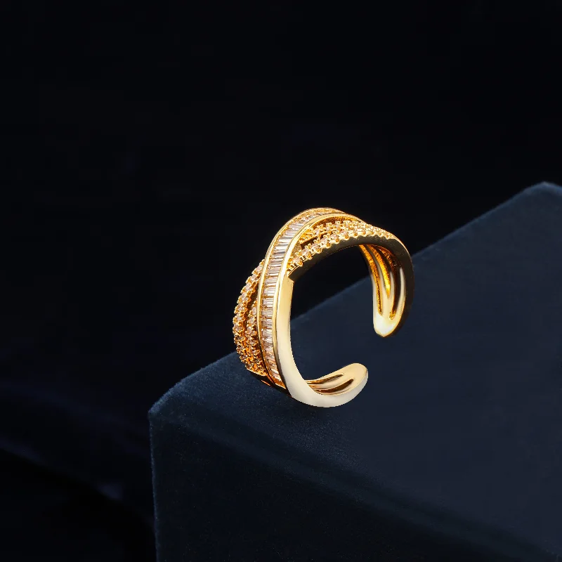 Women’s black diamond ring-Nipura Golden Baguette Overlap Cuff-ring