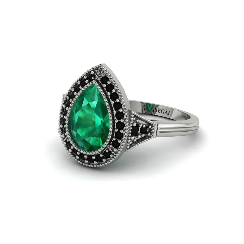 Women’s unique diamond engagement ring-Pear Cut Emerald Milgrain Halo Engagement Ring - Daleyza No. 36