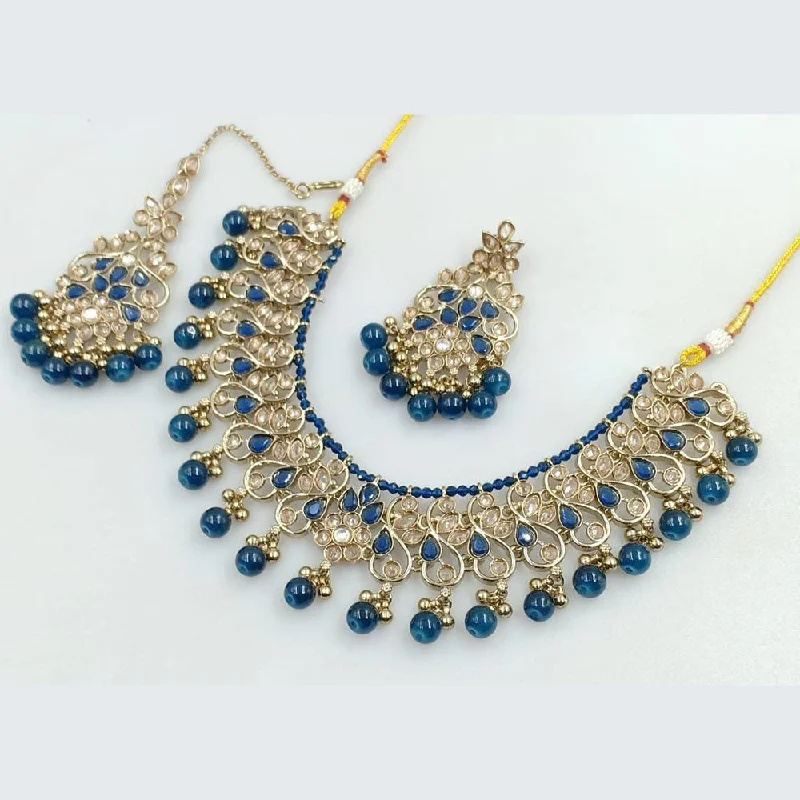 Women’s dainty chain necklace-Manisha Jewellery Gold Plated Crystal Stone And Beads Pearls Necklace Set