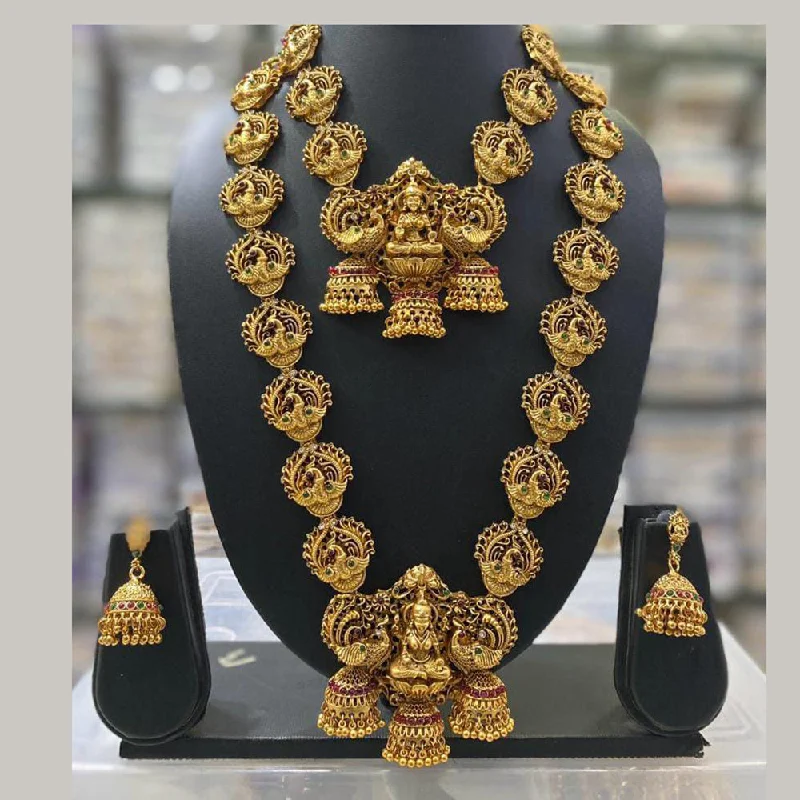 Women’s classic gold necklace-Manisha Jewellery Gold Plated Temple Double Necklace Set