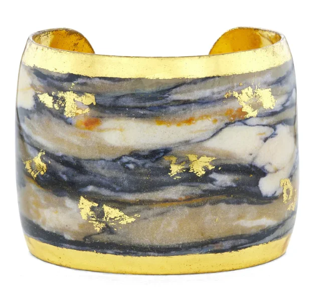 Women’s matching bangle set-22K Gold Leaf Marble Cuff Bracelet by Evocateur