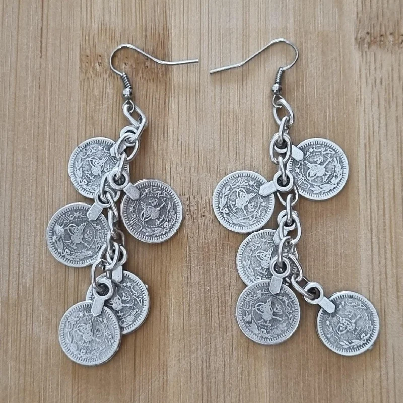 Women’s vintage-inspired earrings-Anatolian Boho Chandelier Earrings - "Turkish Coins"