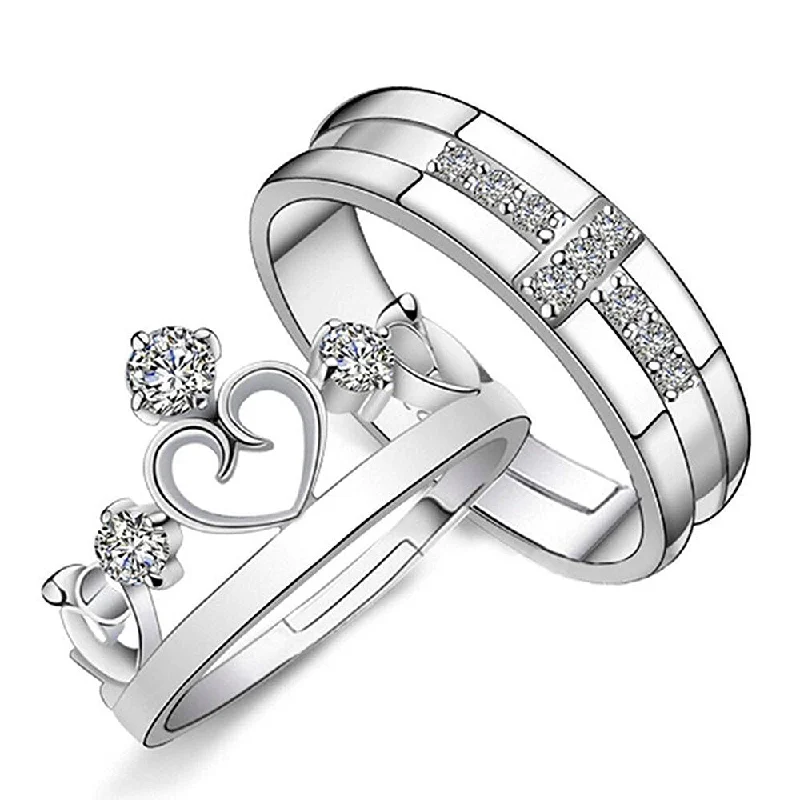 Women’s double stone ring-Etnico Platinum-Plated Couple Ring (Women) (Pack of 2) - FL180CO