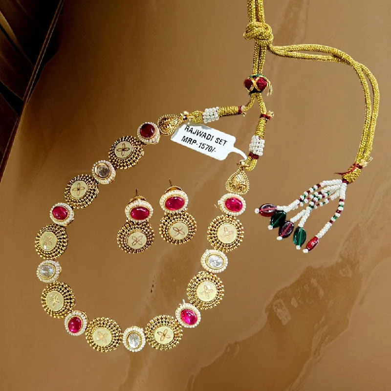 Women’s eco-friendly necklace-Nakoda Jewels Brass Copper Gold Plated Pota Stone  Necklace Set