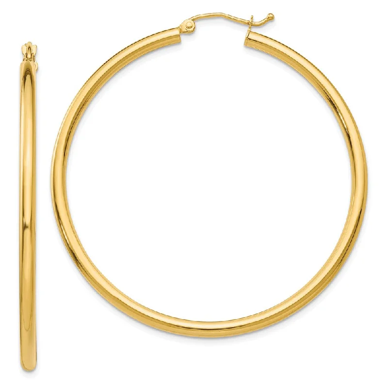 Women’s bridal earrings-2.5mm, 14k Yellow Gold Classic Round Hoop Earrings, 50mm (1 7/8 Inch)