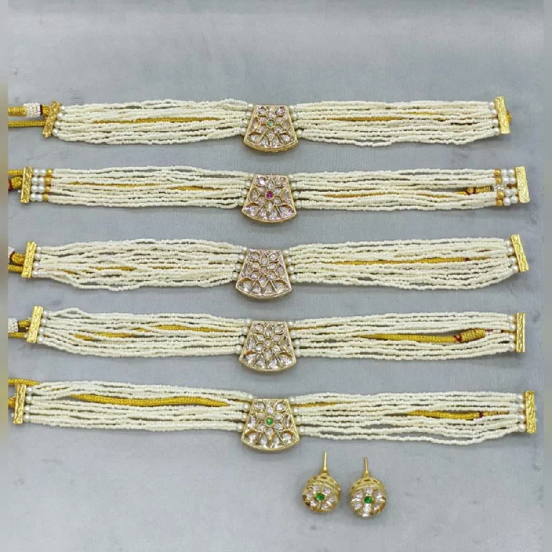 Women’s pearl necklace-Rani Sati Jewels Gold Plated Polki Kundan Stone And Pearls Choker Necklace Set