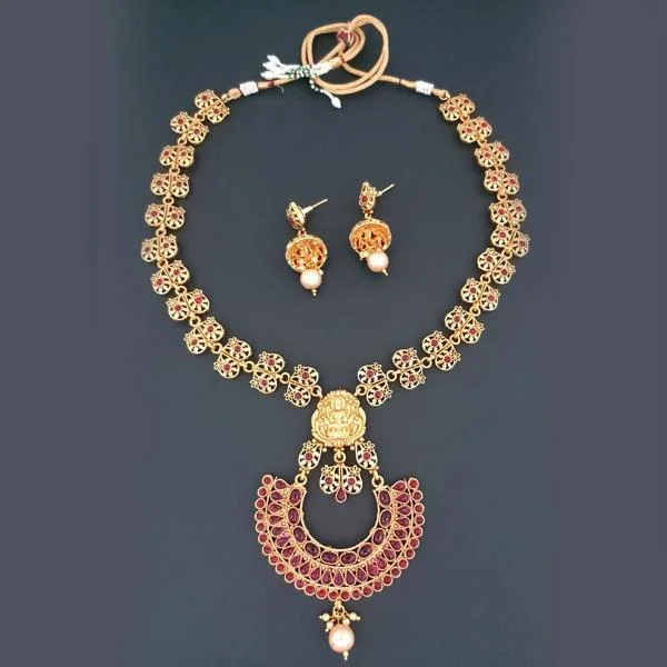 Women’s stone necklace-Darshana Jewels Pota Stone God Laxmi Copper Necklace Set - FAP0150