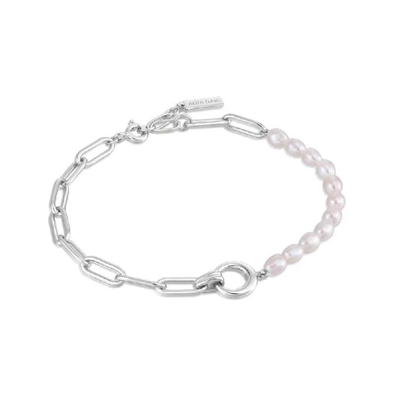 Women’s eco-friendly bracelet-Sterling Silver Freshwater Pearl & Paperclilp Chain Bracelet by Ania Hiae