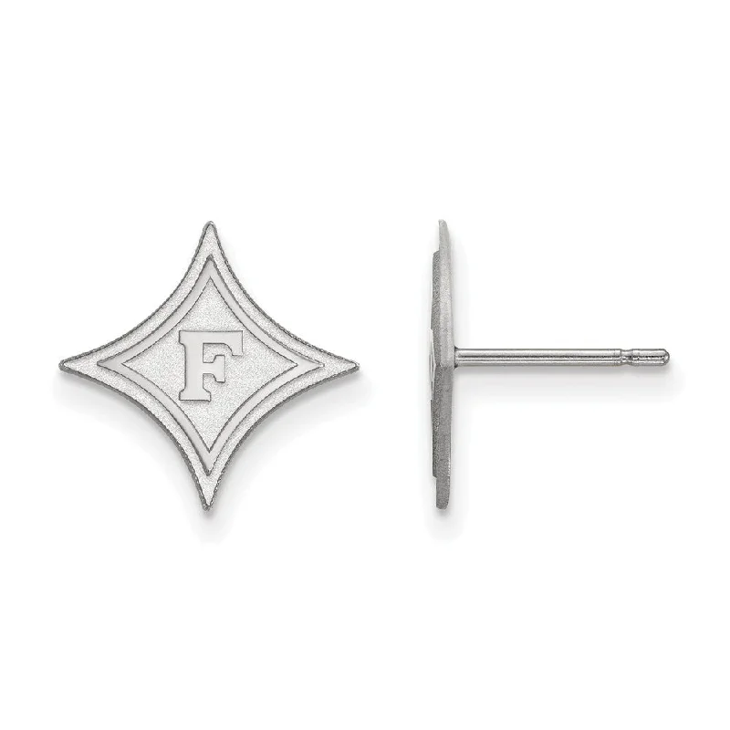 Women’s minimalist earrings-10k White Gold Furman University Small Post Earrings