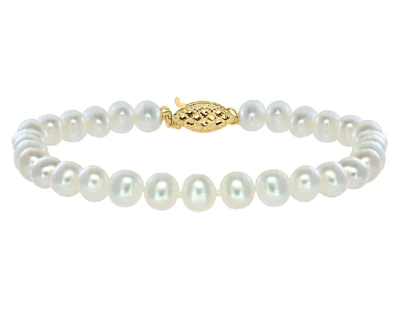 Women’s pearl bracelet-14K Yellow Gold 5-5.5mm Freshwater Pearl Strand Bracelet