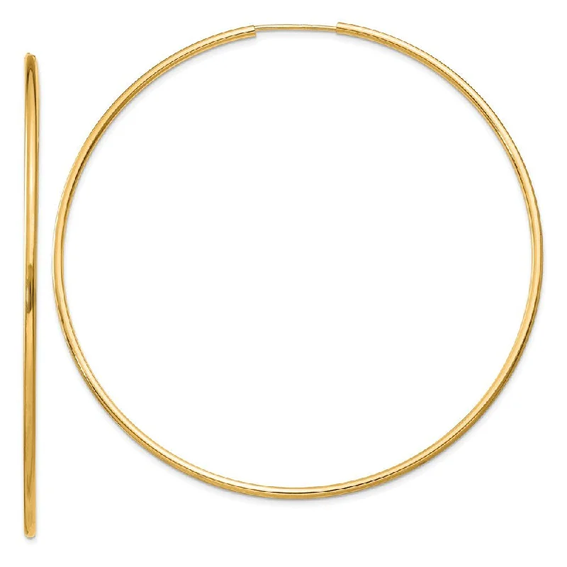 Women’s gold drop earrings-1.5mm x 64mm 14k Yellow Gold Polished Round Endless Hoop Earrings