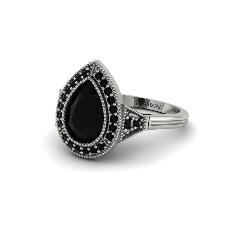 Women’s custom engagement ring design-Pear Cut Black Diamond Milgrain Halo Engagement Ring - Daleyza No. 39