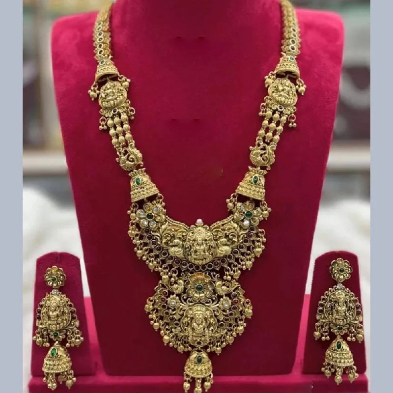 Women’s eco-friendly necklace-Manisha Jewellery Gold Plated Pota Stone Temple Long Necklace Set