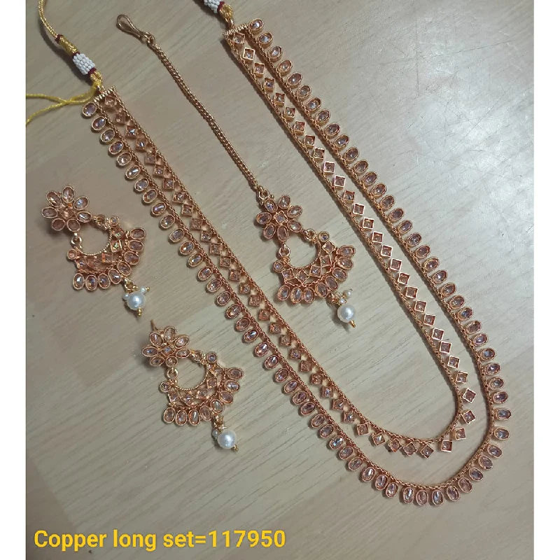 Women’s vintage necklace-Padmawati Bangles Copper Gold Crystal Stone Long Necklace Set